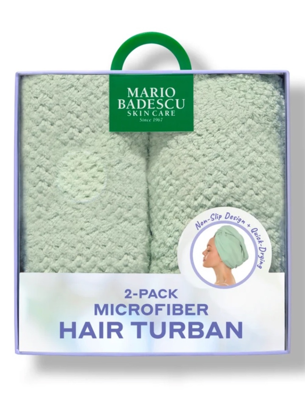 Mario Badescu Mint Green Microfiber Quick Dry Frizz Reducing Hair Turban 2-Pack